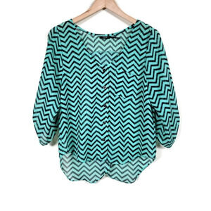 Poetry‎ Chevron Sheer Top Womans Size M Black Green